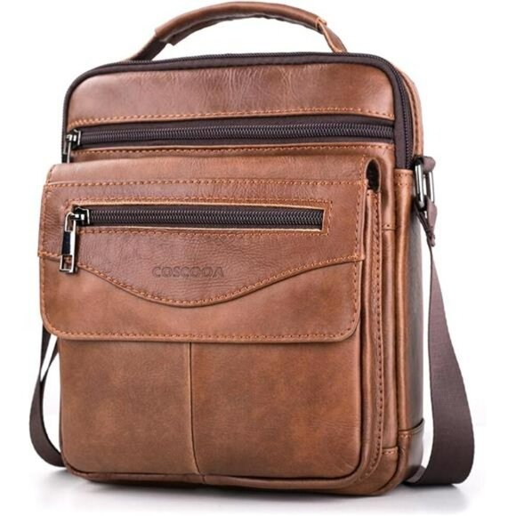 Mens Leather Crossbody Messenger Bag Shoulder Satchel Travel Work Handbag - Picture 1 of 7